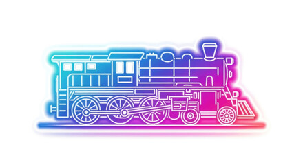 Colorful Neon Outline of a Classic Steam Locomotive.