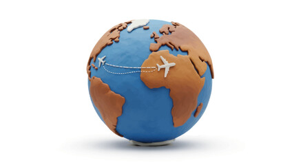 Miniature globe with airplane routes symbolizing global travel and exploration.
