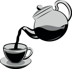 Glass of an cup of tea and teapot icon