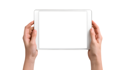 Hands Holding Tablet Mockup with Blank Screen, Perfectly Isolated on White Background