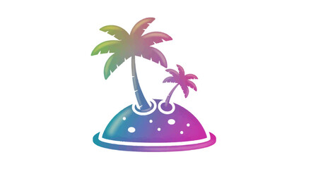 Colorful Palm Trees on a Small Island Illustration.