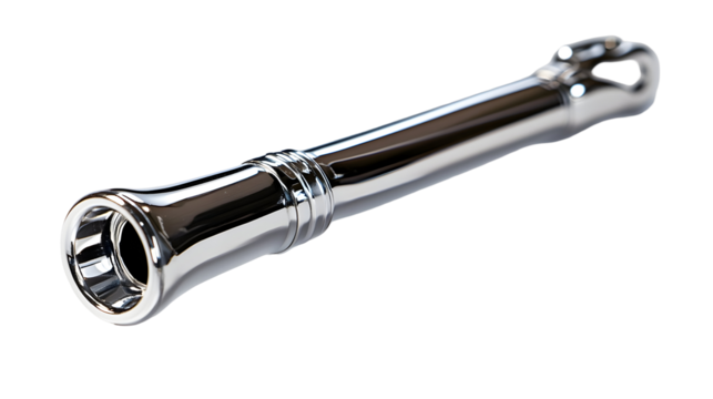 Polished chrome referee whistle on black background for sports and fitness concepts