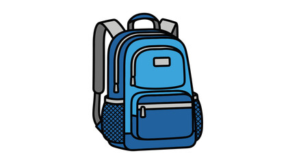 A vibrant blue backpack with multiple compartments and adjustable straps.