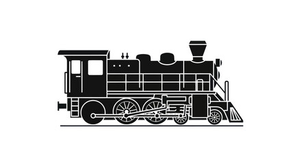 Black and white side view silhouette of a classic vintage steam locomotive train. © Rizal
