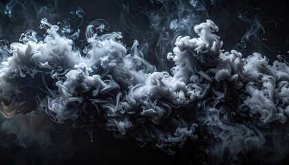 Dramatic Swirls of White and Gray Smoke Against a Dark Background Creating an Abstract Ethereal Effect with Hints of Light and Shadow For Visual Impact