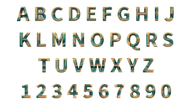 Alphabet Letters and Numbers with Wood Texture Pattern, ABC, 123