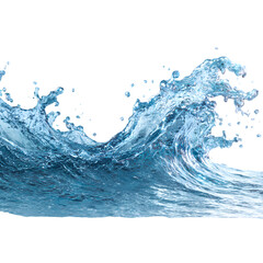 Refreshing Blue Water Wave Splash, Perfectly Isolated on White Background, PNG