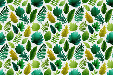 seamless pattern .  An eye-level perspective showcases a lush pattern composed of a diverse array of fresh, green leaves.