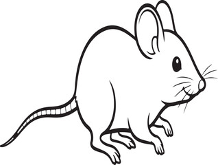 Simple black and white illustration of a mouse with long tail on white background – stock vector icon in line style