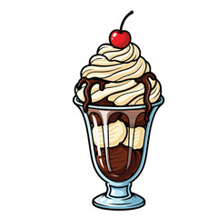 Colorful Handdrawn Delicious Sundae Dessert with Cherry on Top Illustration