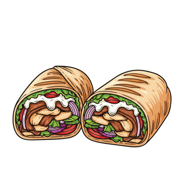 two shawarma wraps, cut, colorful food clip art preview
