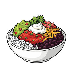Handdrawn Detailed Bowl Illustration of Rice and Toppings Cuisine
