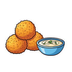 Colorful Cartoon Fried Arancini Balls with Dipping Sauce Food Illustration