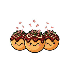 Cute Handdrawn Smiling Takoyaki Balls Traditional Japanese Food Illustration
