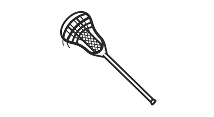 Simple Black and White Line Art Illustration of a Lacrosse Stick.