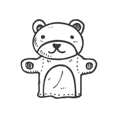 Hand Drawn Sketch Style Teddy Bear Puppet Icon With Transparent Background In Black And White Line Art