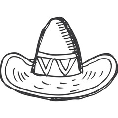 Hand Drawn Sombrero Hat With Geometric Pattern Detail And Textured Band On Transparent Background For Travel And Cultural Themes