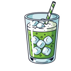 Hand Drawn Style Fresh Green Juice with Ice Cubes Illustration