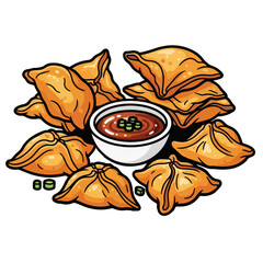 Detailed Handdrawn Fried Dumpling Snack Illustration Food and Drink Cuisine