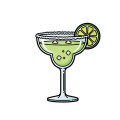 Hand Drawn Outline Margarita Cocktail Drink with Lime Slice Illustration