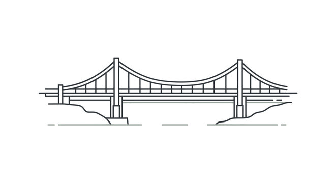 Minimalist Line Art Illustration of a Suspension Bridge.