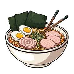 Flat Illustration Rich Bowl of Ramen Noodle Soup Meal Dish