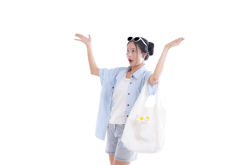 Sun-Kissed Joy: A young woman with uplifted arms, a radiant expression, stands bathed in natural light, a joyful embodiment of freedom and delight.