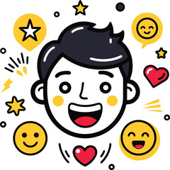 Happy Smiley Cartoon Face Vector Illustration