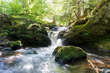 Landscape of the Chiloza waterfalls in Auvergne, France