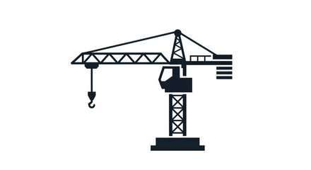 Black and White Construction Crane Silhouette on White Background.