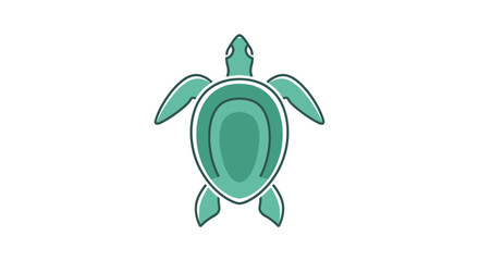 Stylized Green Sea Turtle Illustration with Dark Outline. © Rizal