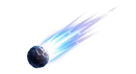 Meteoroid with Blue and White Streak Across Space.