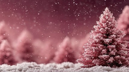Dreamy Pink Christmas Tree in Snowy Purple Landscape