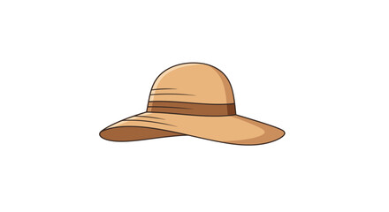 Cartoon Illustration of a Beige Sun Hat with Brown Band.