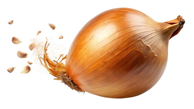 Fresh golden onion with flavorful garlic slivers exploding for culinary delights