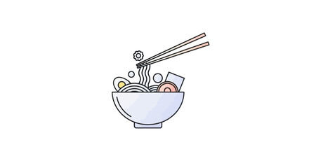 Delicious Illustrated Bowl of Japanese Ramen Noodles with Chopsticks.