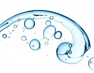 Dynamic Water Splash with Bubbles in a Swirling Arc on White Background Minimalist Design