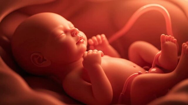 A Serene and Detailed Visualization of a Human Fetus Resting Peacefully Inside the Womb