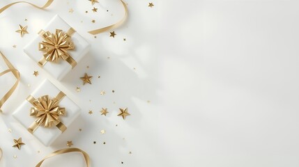 Silver and blue festive background with gift boxes.