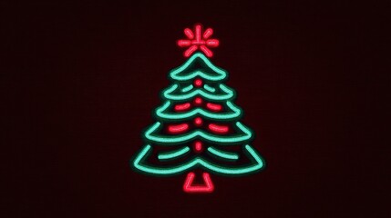 Glowing Neon Christmas Tree with Ornaments on Dark Background