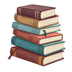 Stack of vintage books isolated on transparent background