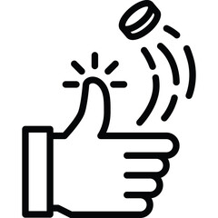 Hand Thumbs Up Icon With Coin Flip Motion Graphics Transparent Background And Clean Lines Vector Art