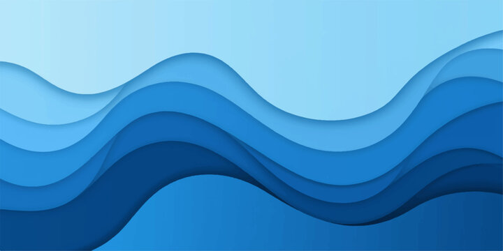 Abstract flowing waves of blue paper cutouts creating a layered ocean or water background