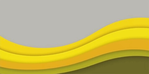 Abstract flowing wavy layers of yellow and orange against a soft grey background