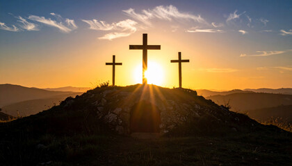Three Crosses at Sunset