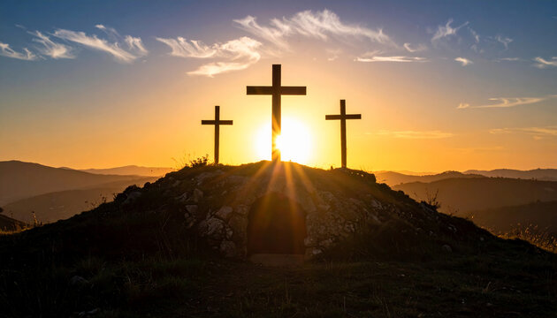 Three Crosses at Sunset