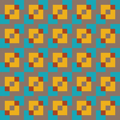 Retro pattern created from cream, orange, grey and brown squares, on a cream background