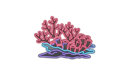 Vibrant Neon Coral Reef Illustration with Detailed Structure. © Rizal