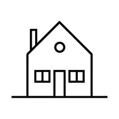 Vector art of simple line art icon of a house with chimney and windows