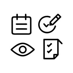 Fototapeta premium Calendar, checkmark, pencil, eye, and document icons